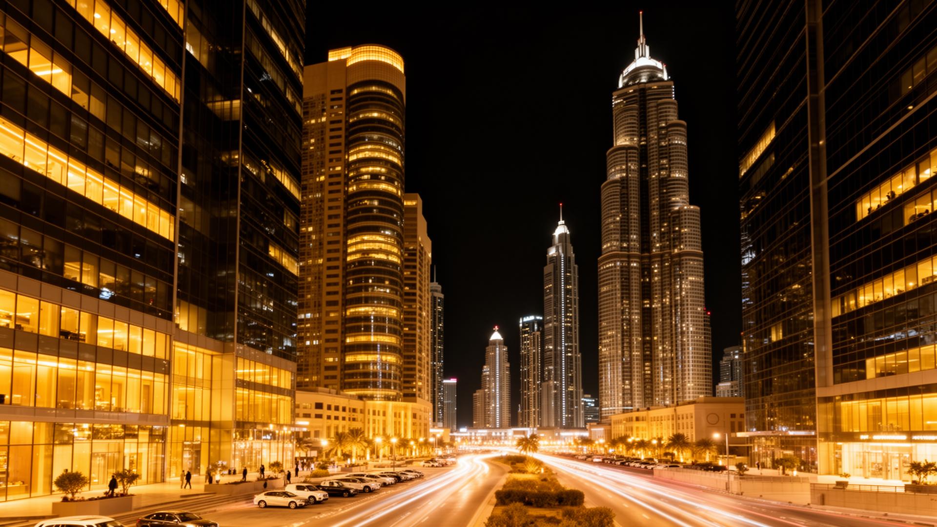 Quartier d'affaires de Dubaï la nuit